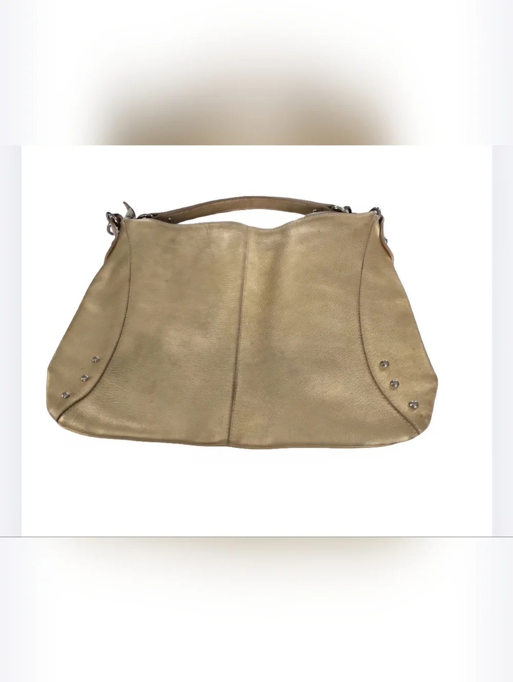 FURLA Italian Hobo Bag Gold Metallic Leather Studded, Large Shoulder Purse